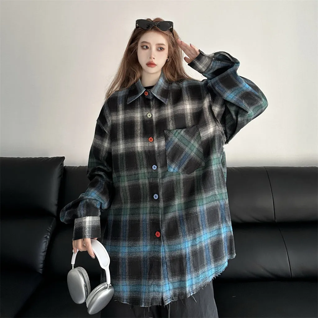 LOOSE ALL-MATCH PLAID LONG0SLEEVED SHIRT UB98027
