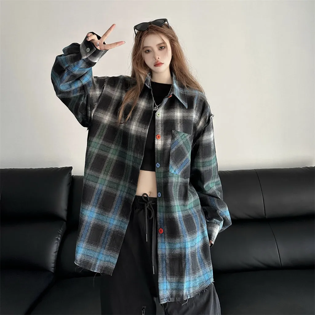LOOSE ALL-MATCH PLAID LONG0SLEEVED SHIRT UB98027