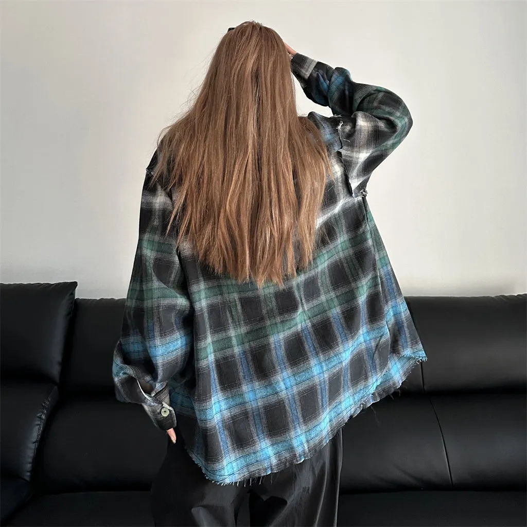 LOOSE ALL-MATCH PLAID LONG0SLEEVED SHIRT UB98027
