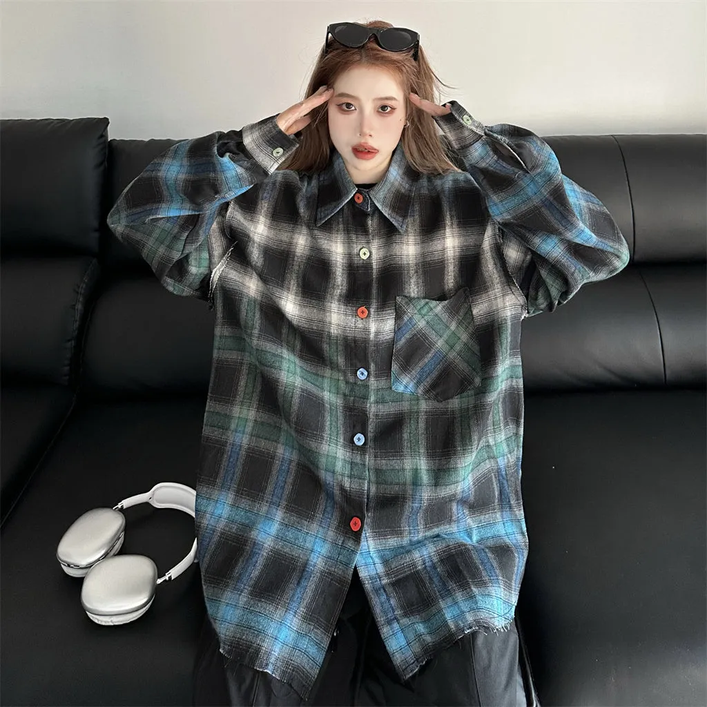 LOOSE ALL-MATCH PLAID LONG0SLEEVED SHIRT UB98027