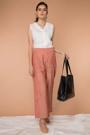 Loose Fit Straight Pants in Coral Hand Loom Cotton from Sambalpur