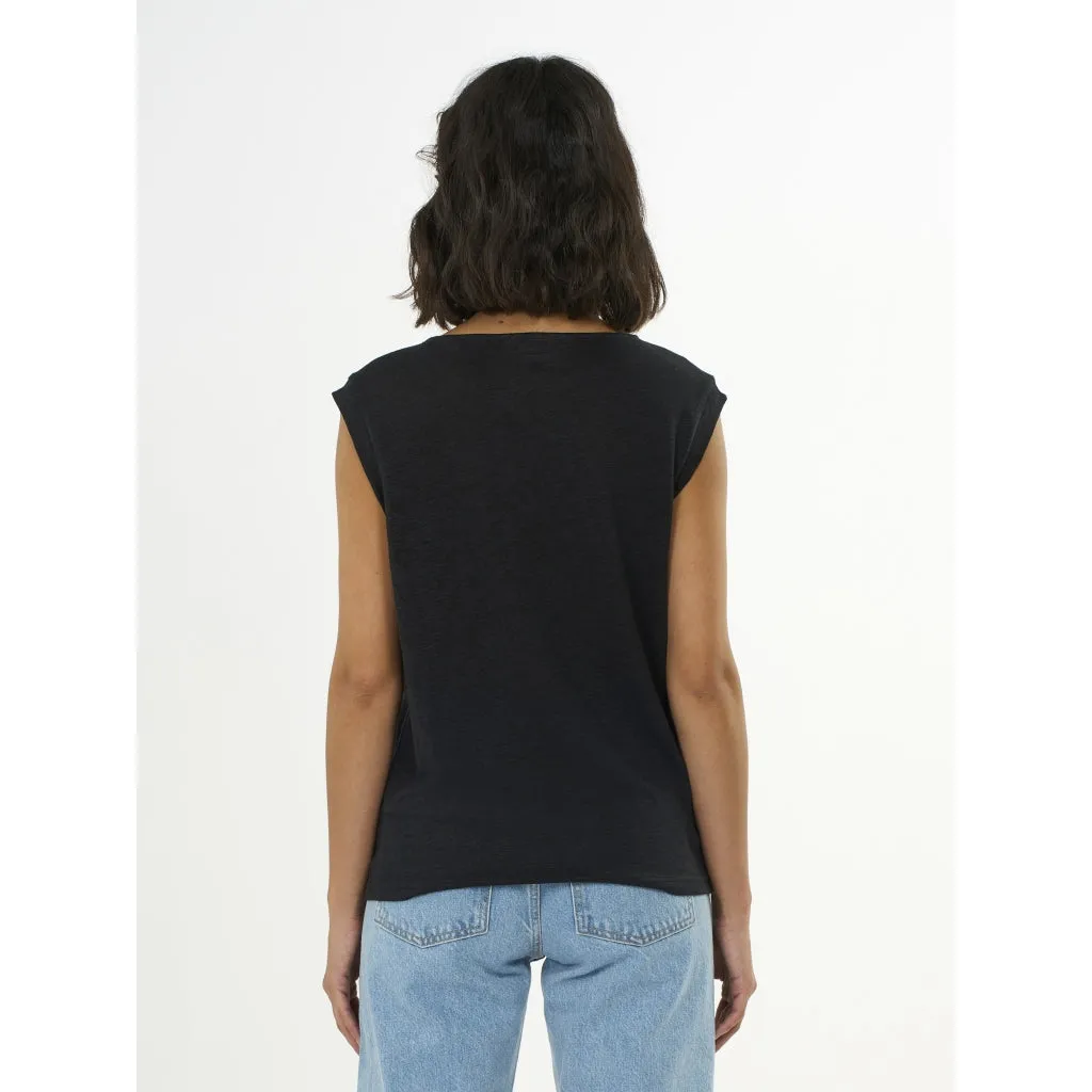 loose fold up linen shirt in black