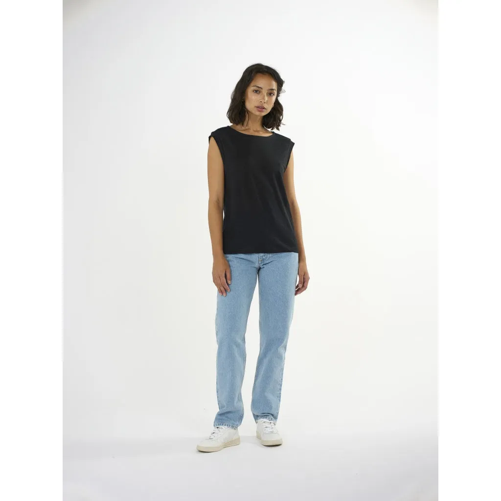 loose fold up linen shirt in black
