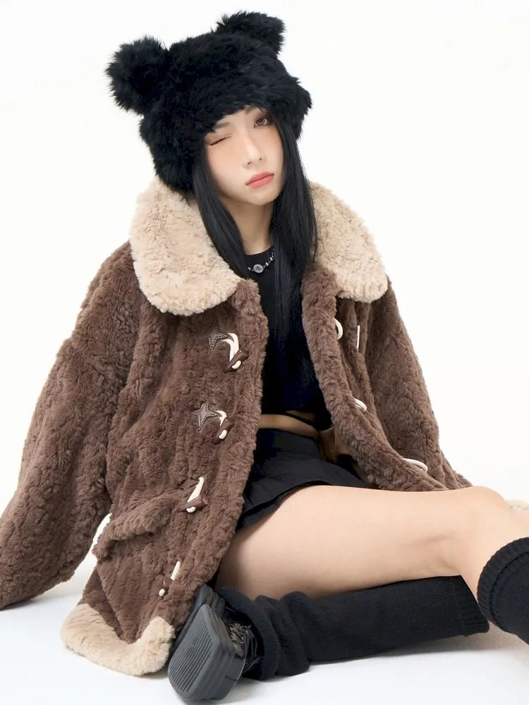loose furry cotton coat