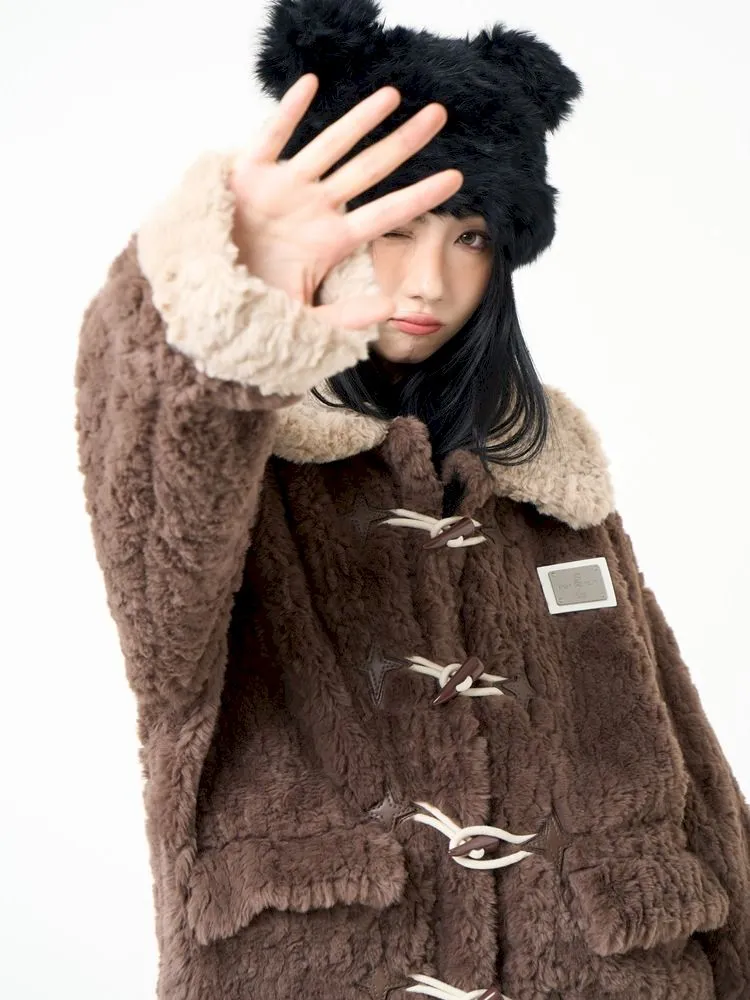 loose furry cotton coat