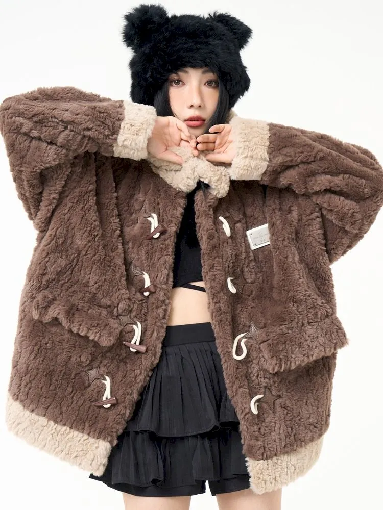 loose furry cotton coat