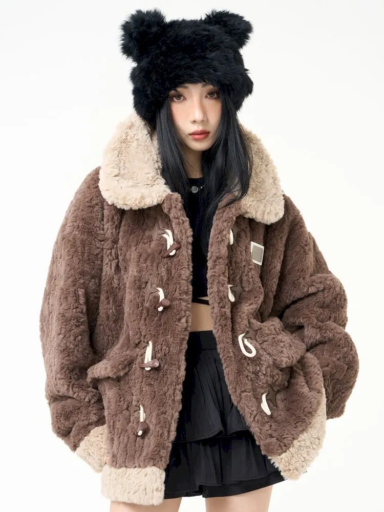 loose furry cotton coat