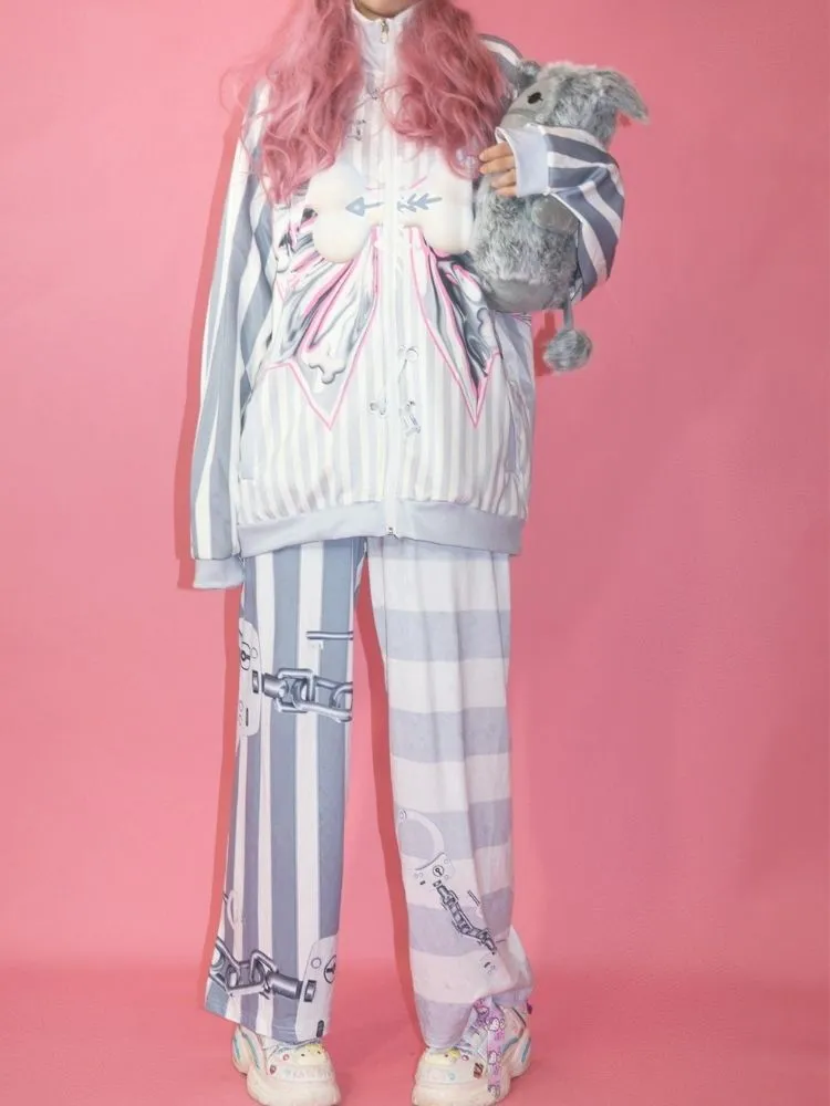 Loose metal ribbon print jacket