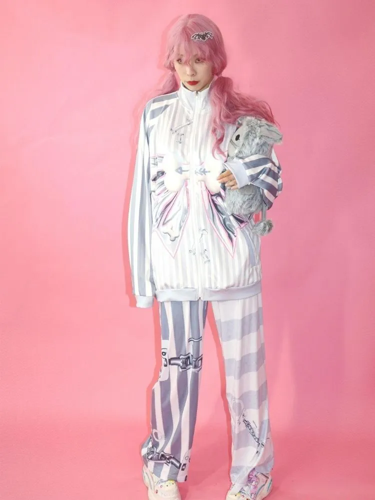 Loose metal ribbon print jacket