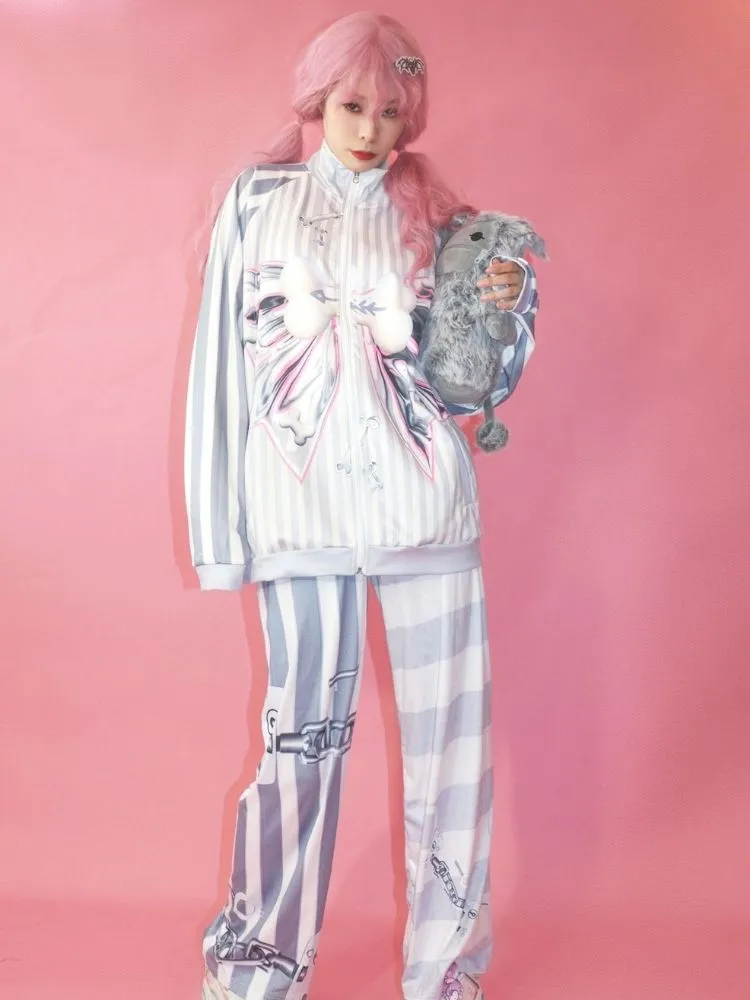 Loose metal ribbon print jacket