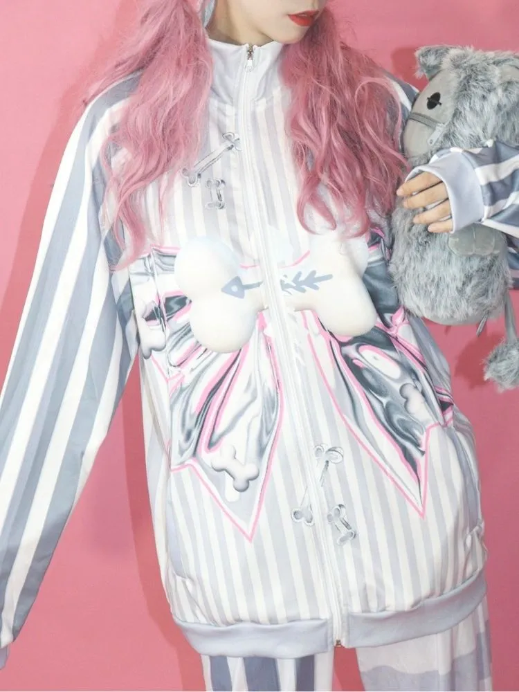 Loose metal ribbon print jacket