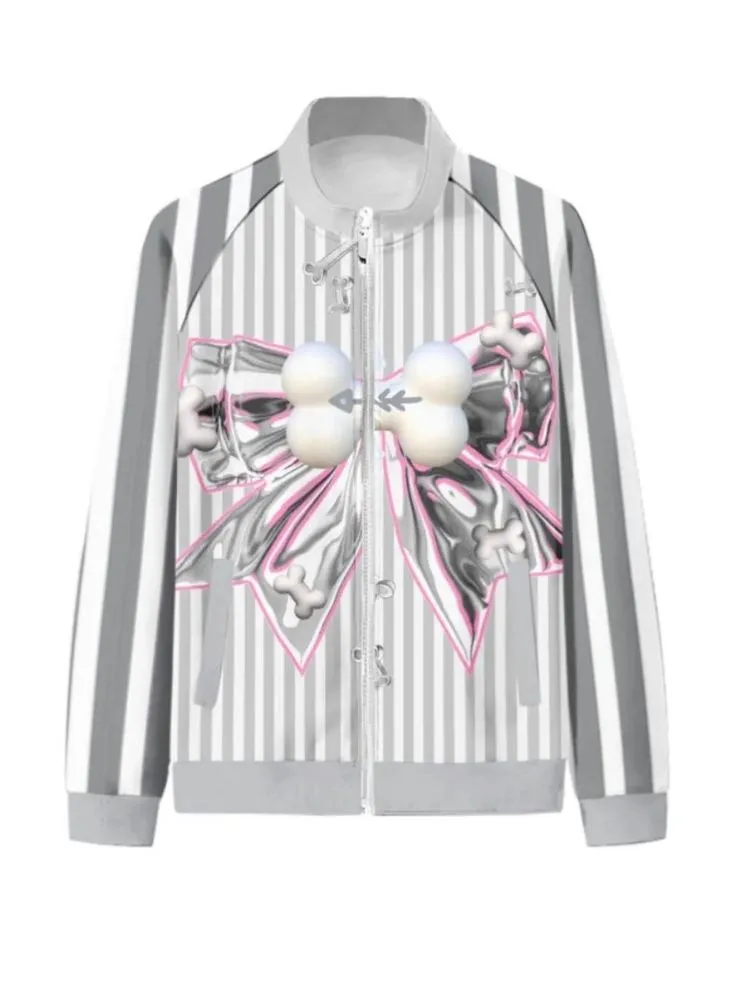 Loose metal ribbon print jacket