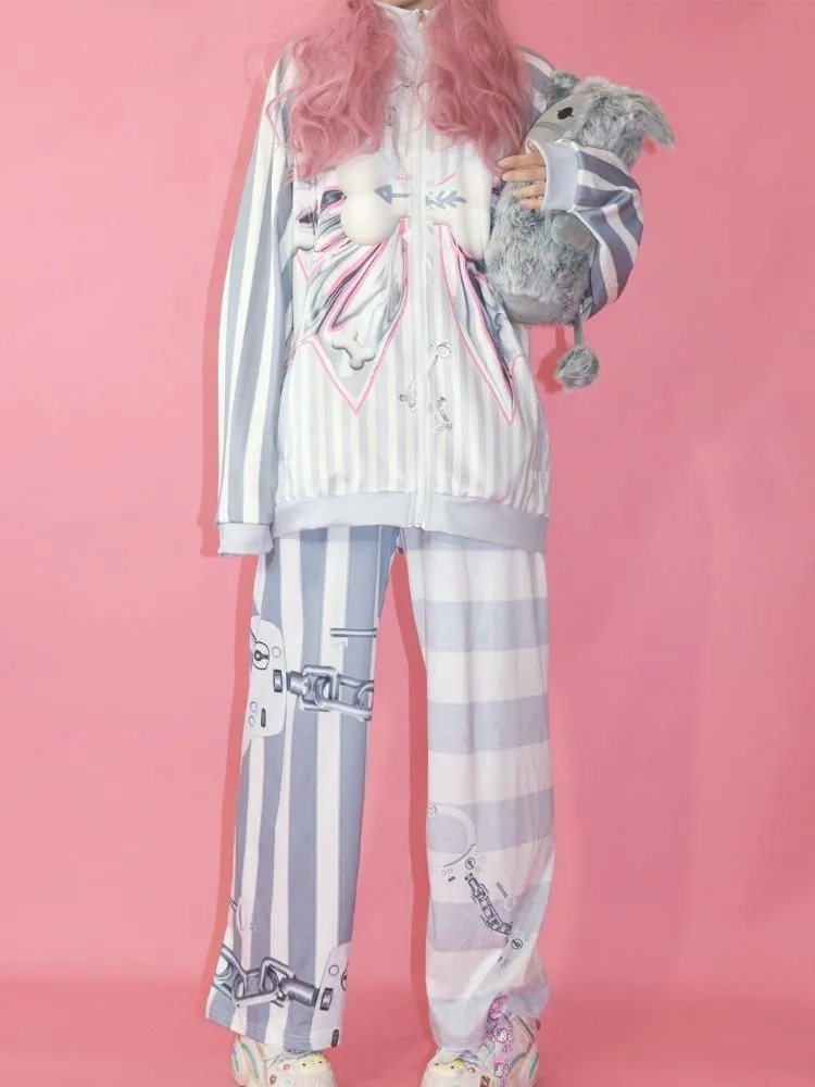 Loose metal ribbon print jacket