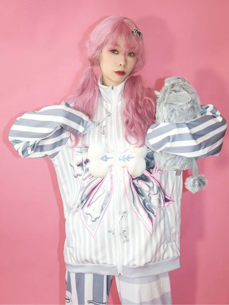 Loose metal ribbon print jacket