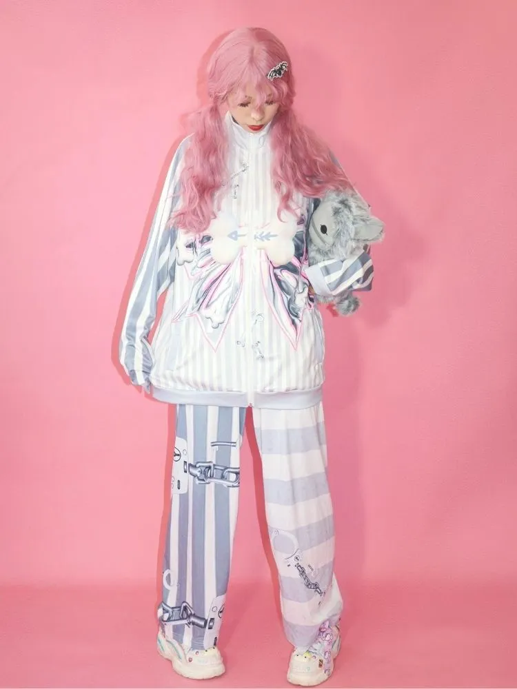 Loose metal ribbon print jacket