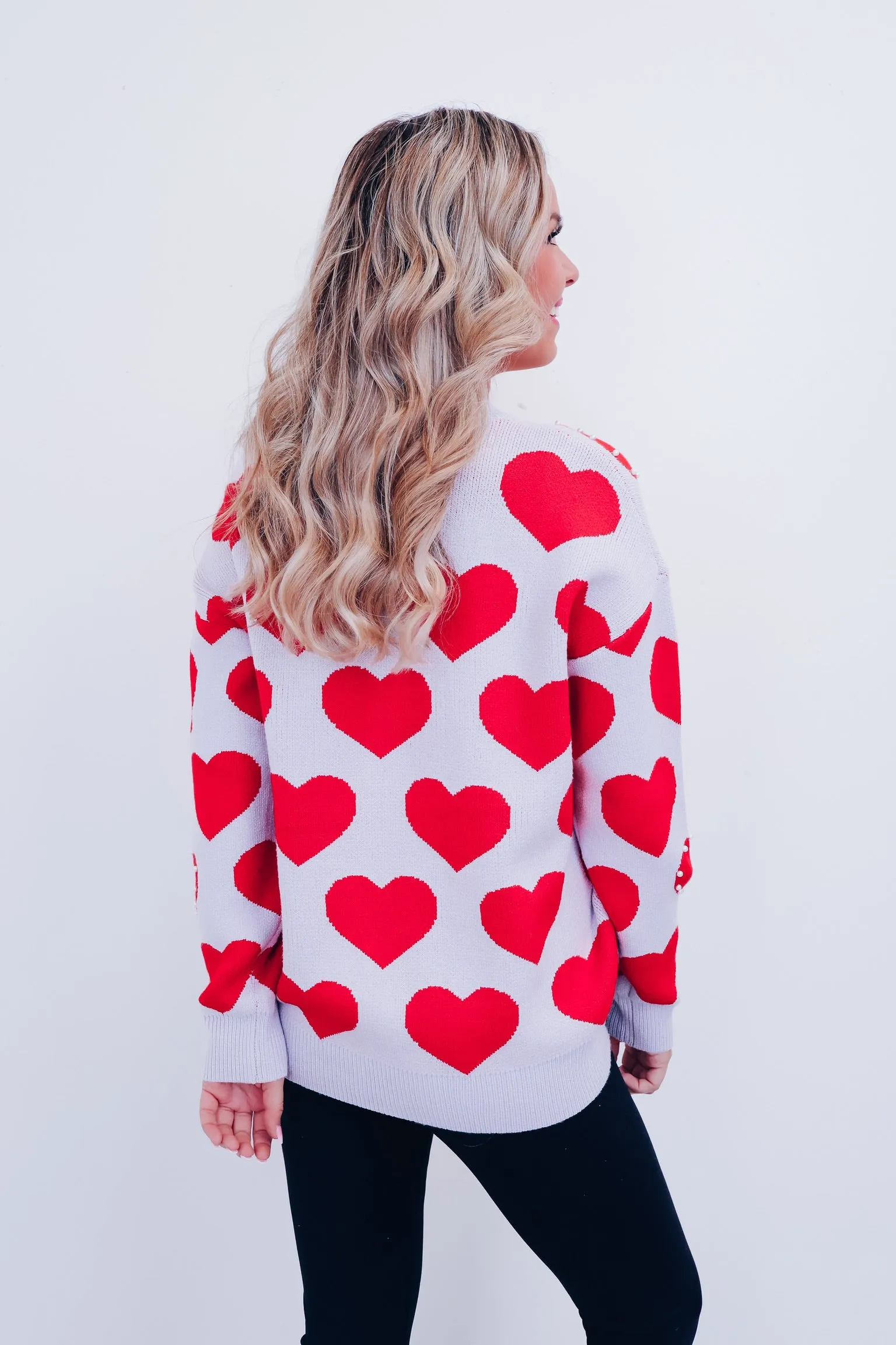 Love You More Sweater - Red/Grey