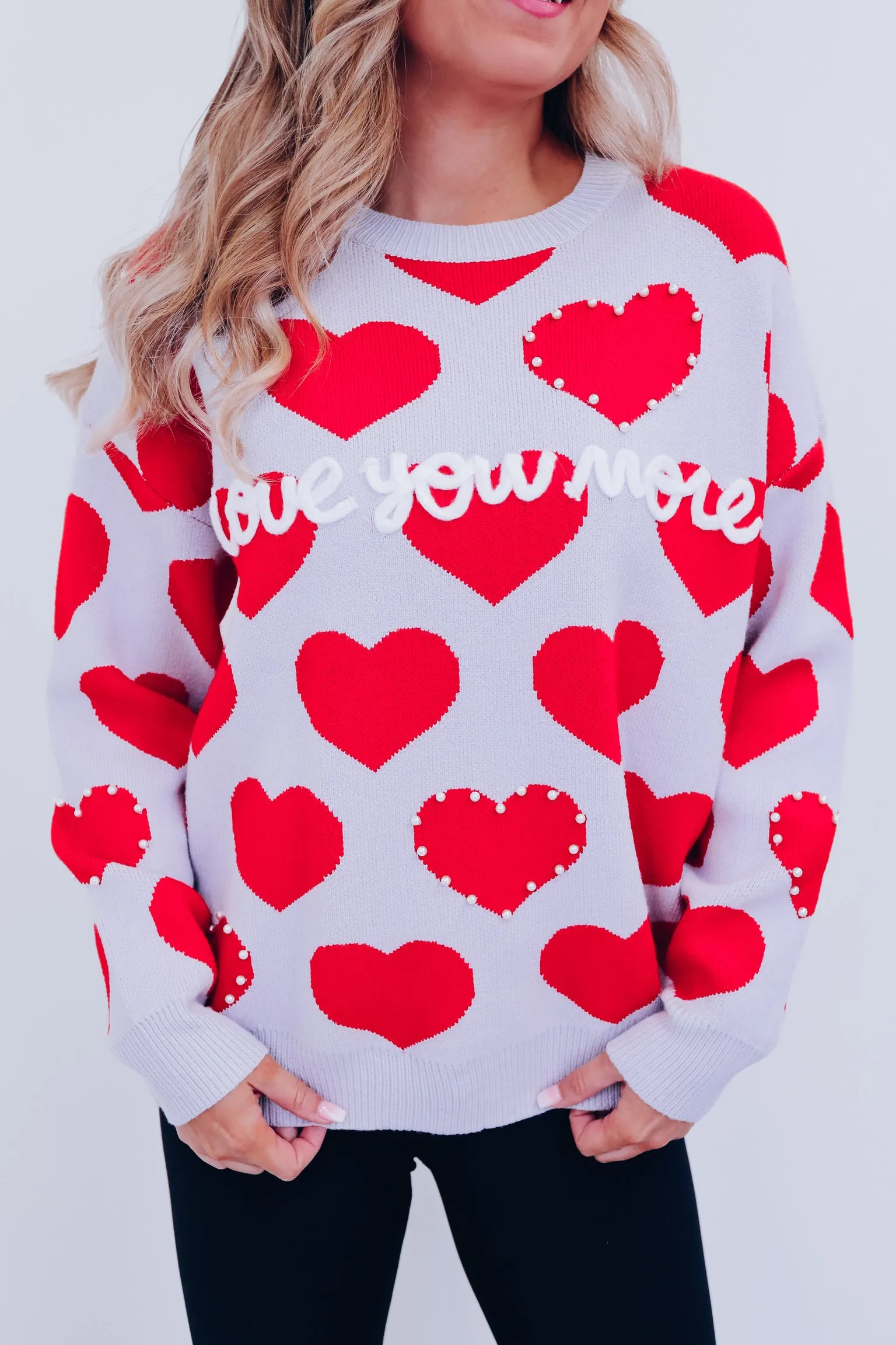 Love You More Sweater - Red/Grey