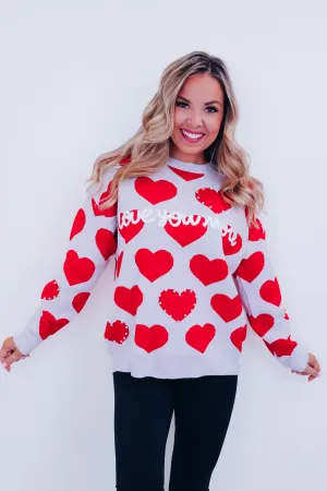 Love You More Sweater - Red/Grey