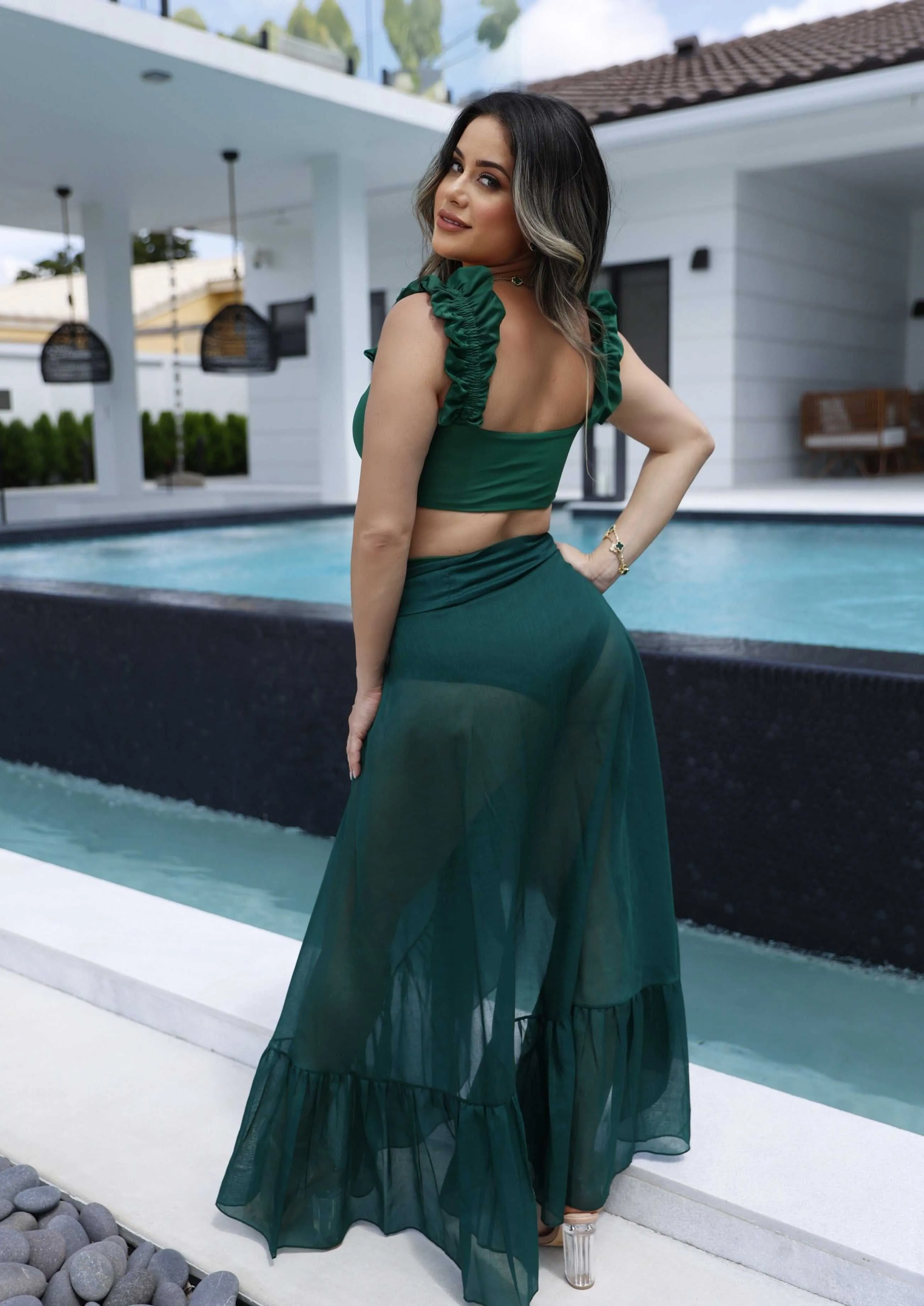 Mallorca Cover-Up – Emerald Green Sheer Beach Skirt | Luxury Resort Wear 2025