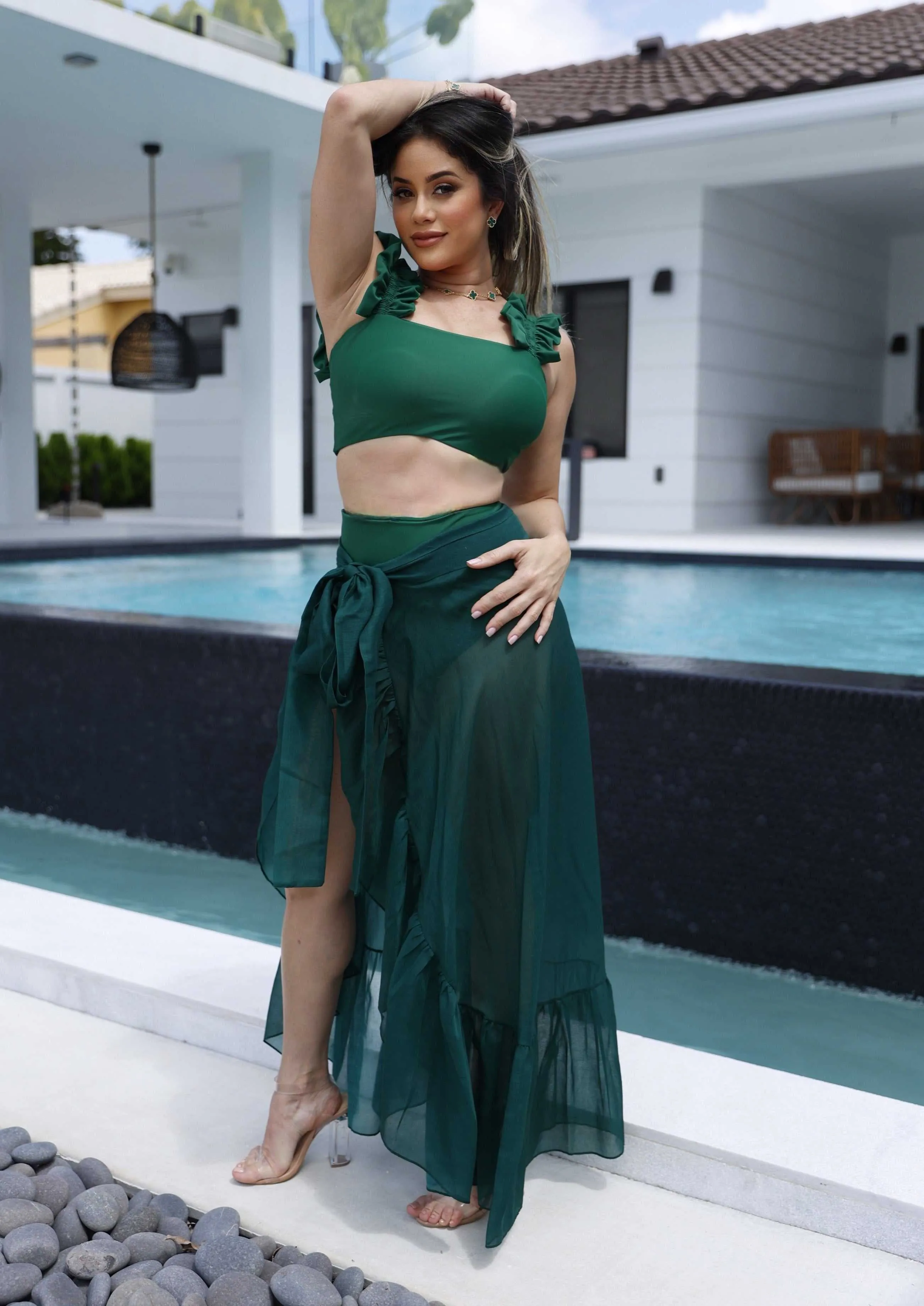 Mallorca Cover-Up – Emerald Green Sheer Beach Skirt | Luxury Resort Wear 2025