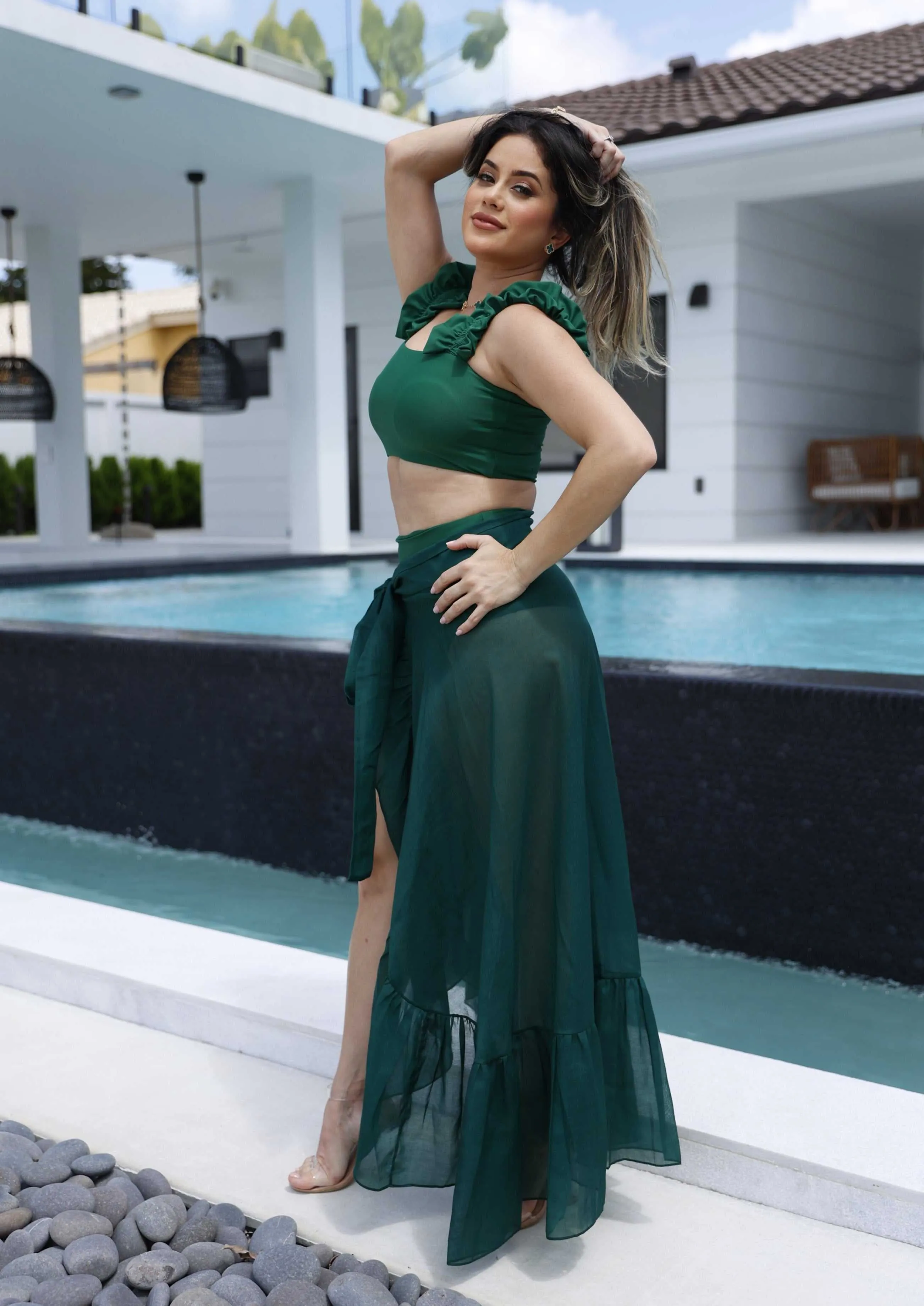 Mallorca Cover-Up – Emerald Green Sheer Beach Skirt | Luxury Resort Wear 2025