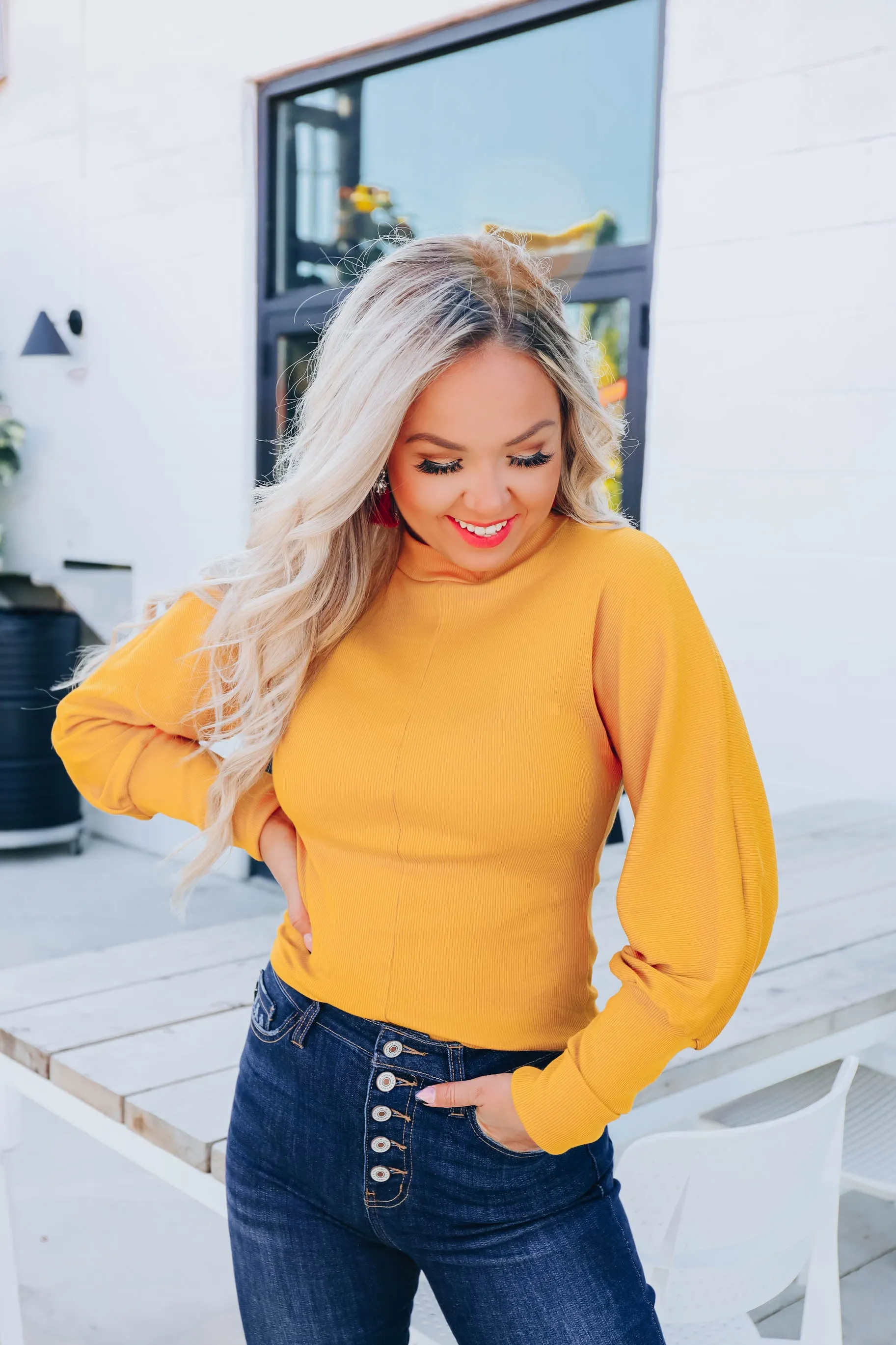 Mallory Mock Neck Crop Top - Mustard