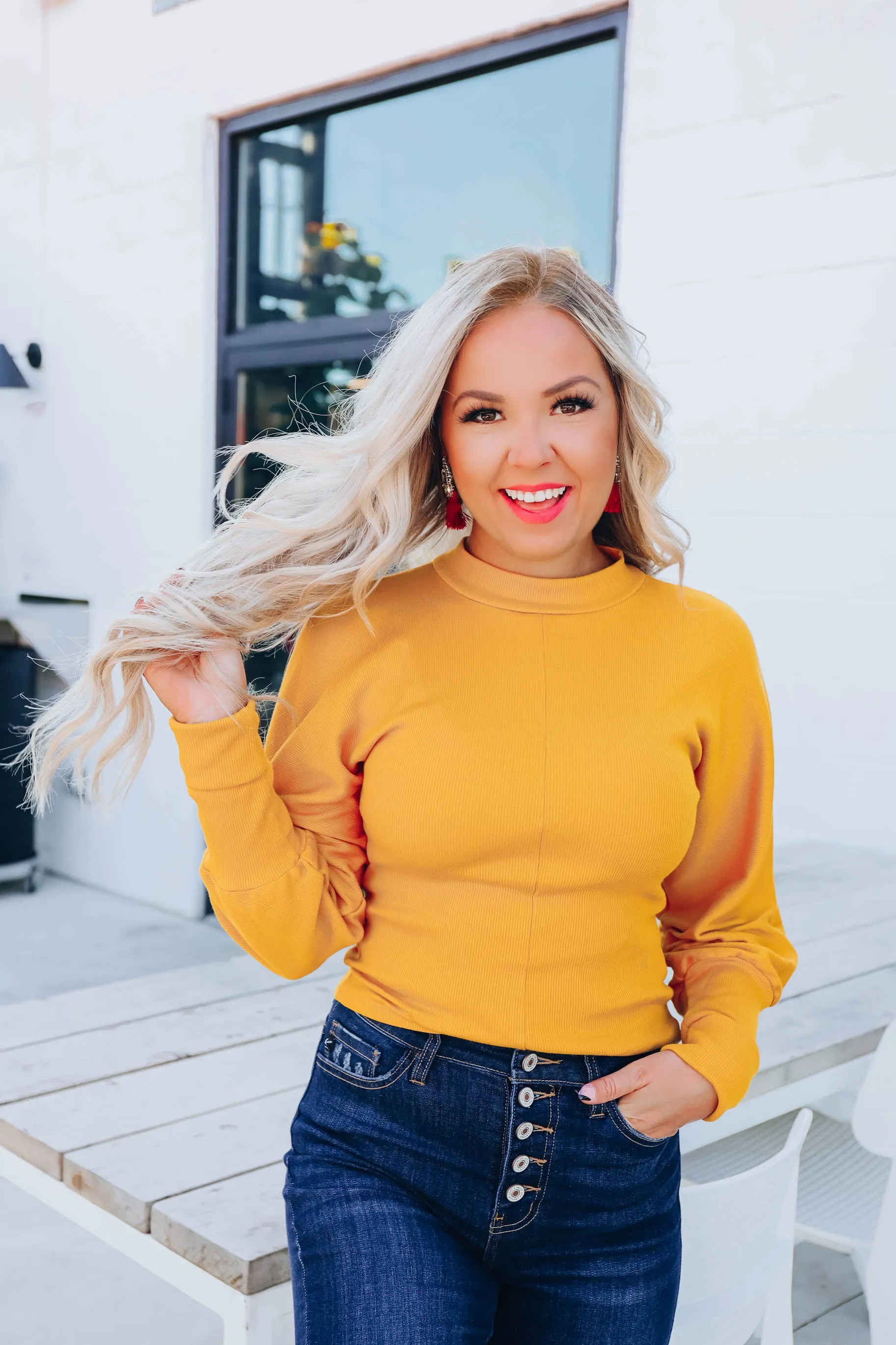 Mallory Mock Neck Crop Top - Mustard