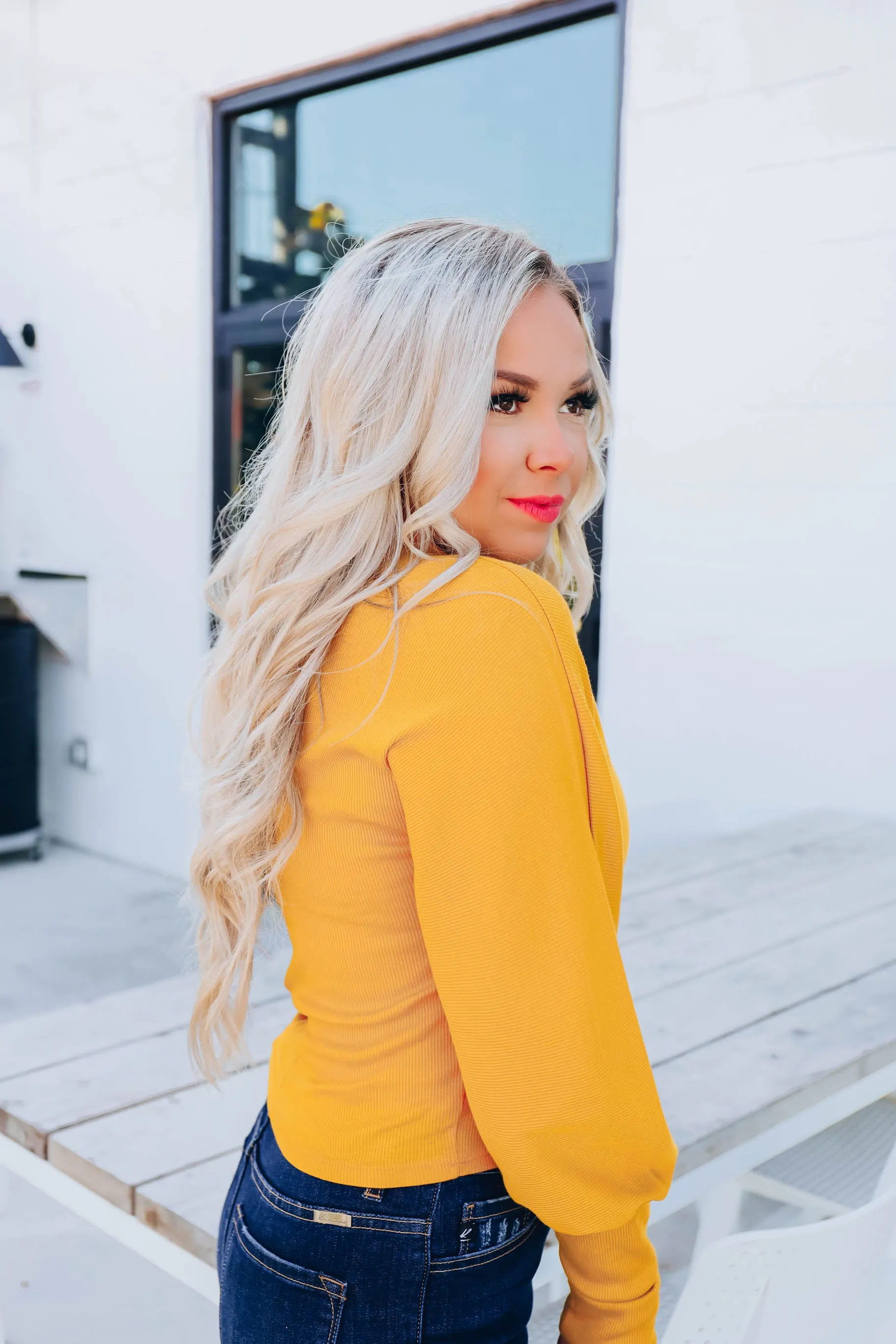 Mallory Mock Neck Crop Top - Mustard