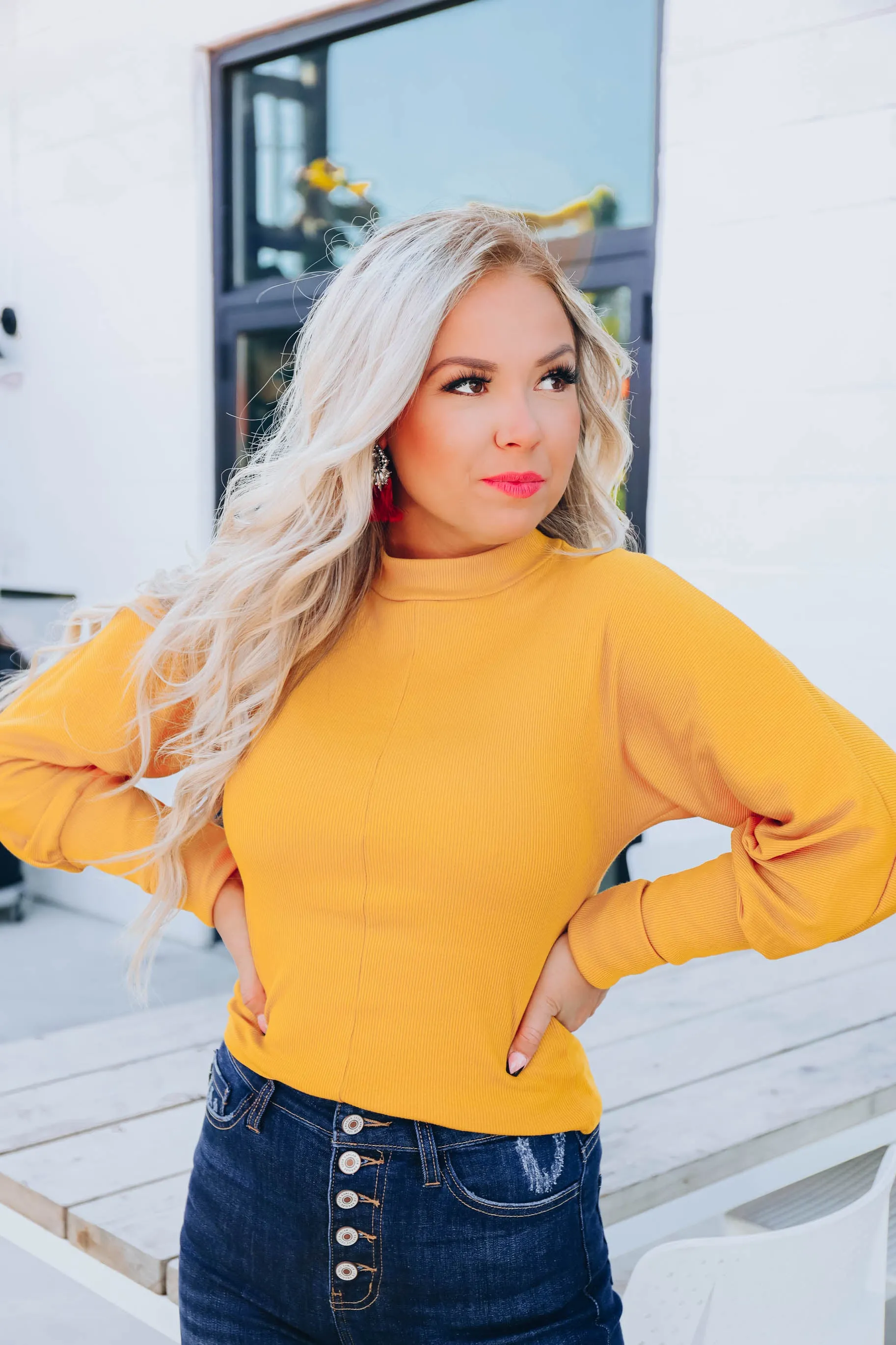 Mallory Mock Neck Crop Top - Mustard
