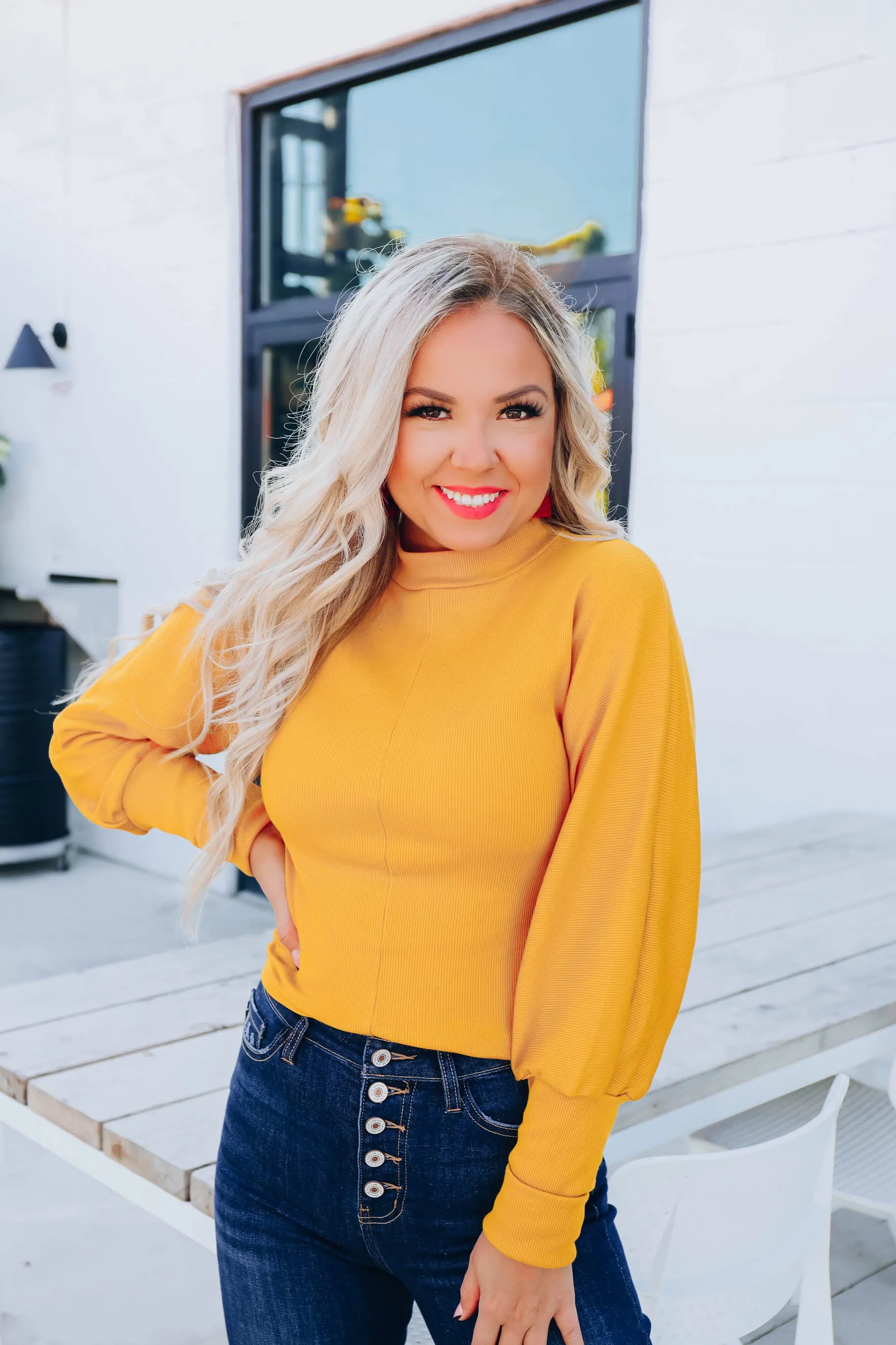 Mallory Mock Neck Crop Top - Mustard