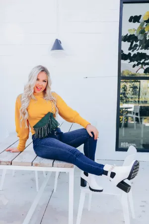 Mallory Mock Neck Crop Top - Mustard