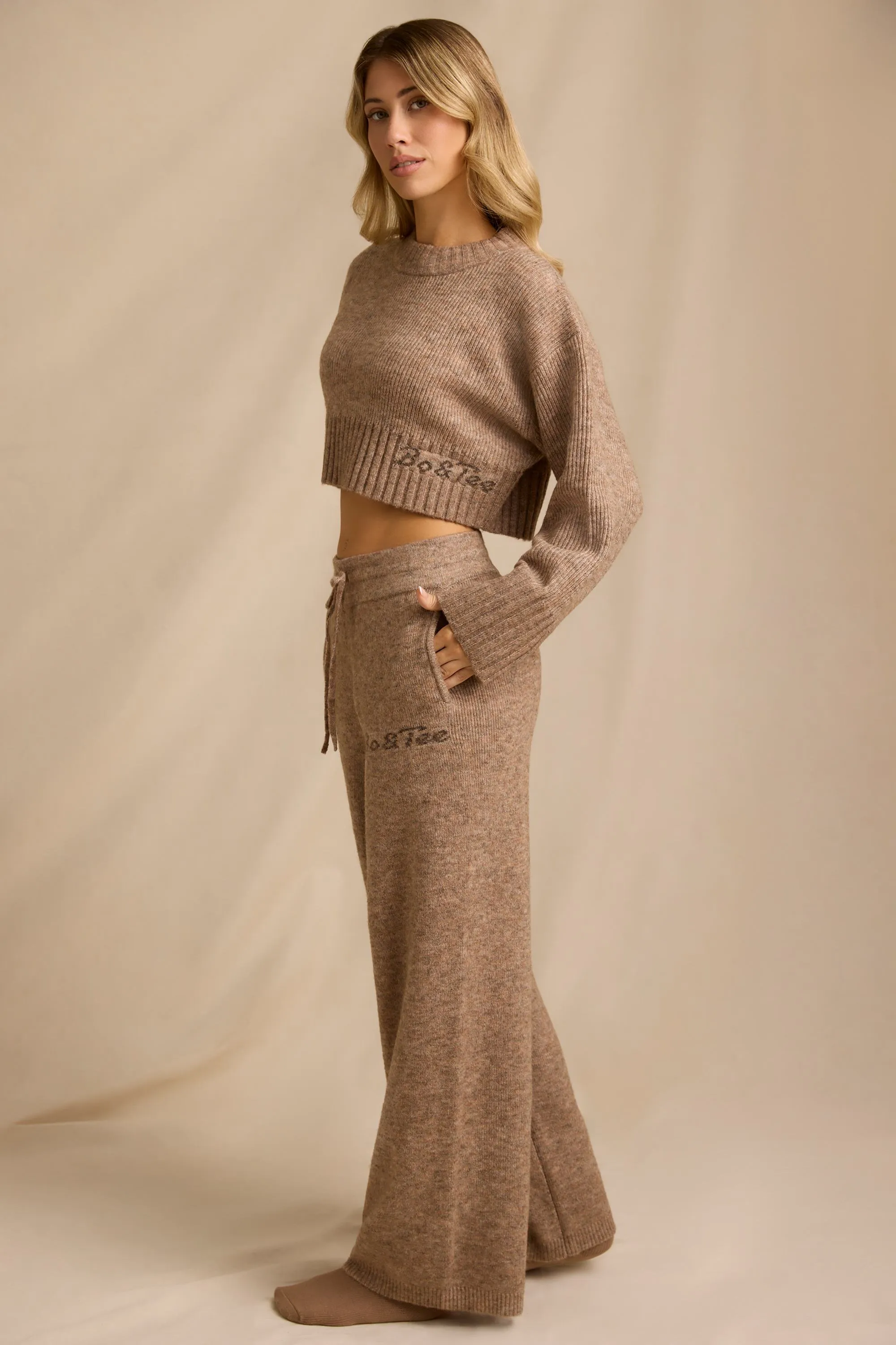 Mid-Rise Wide-Leg Joggers in Brown Marl