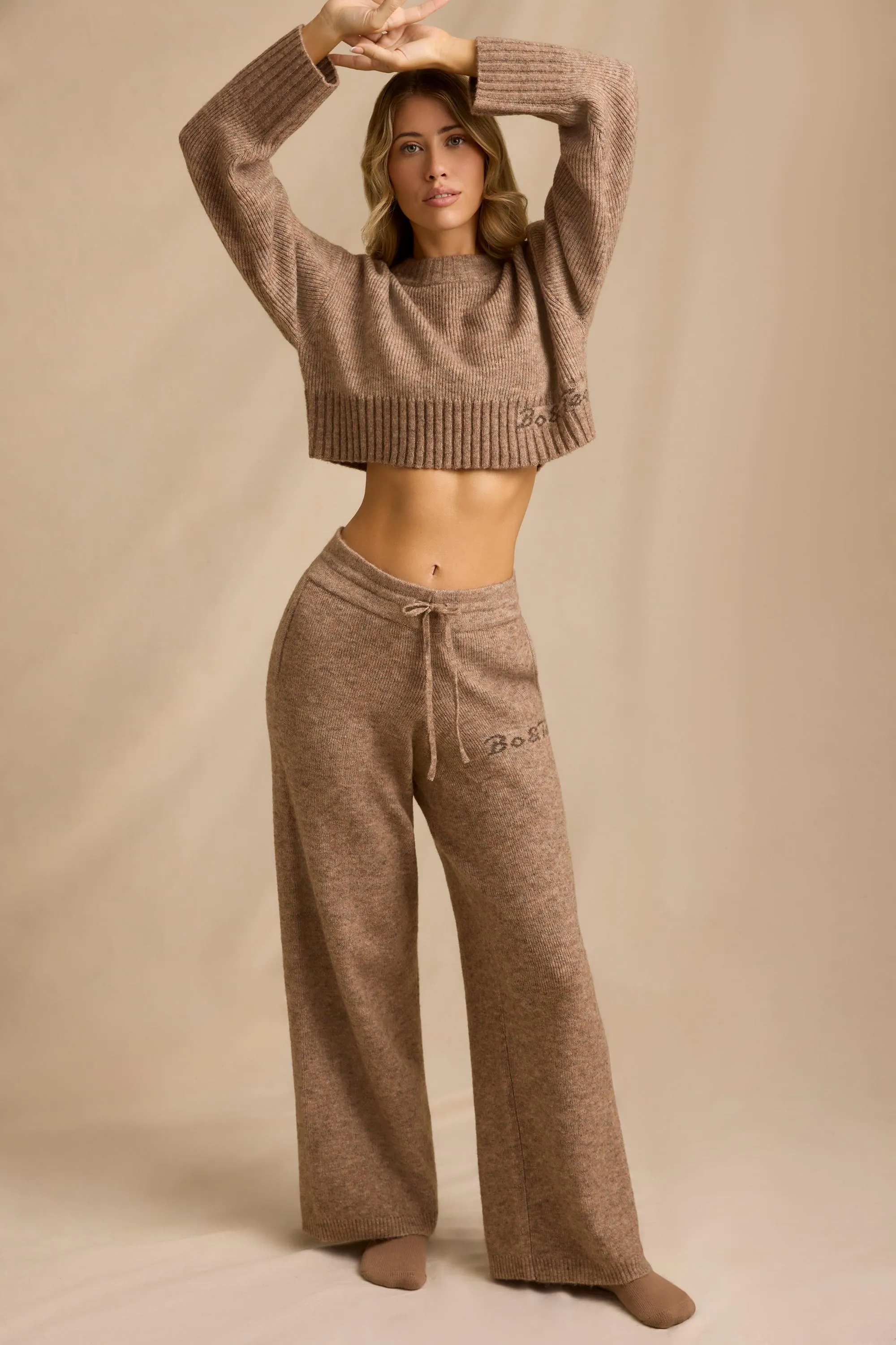Mid-Rise Wide-Leg Joggers in Brown Marl