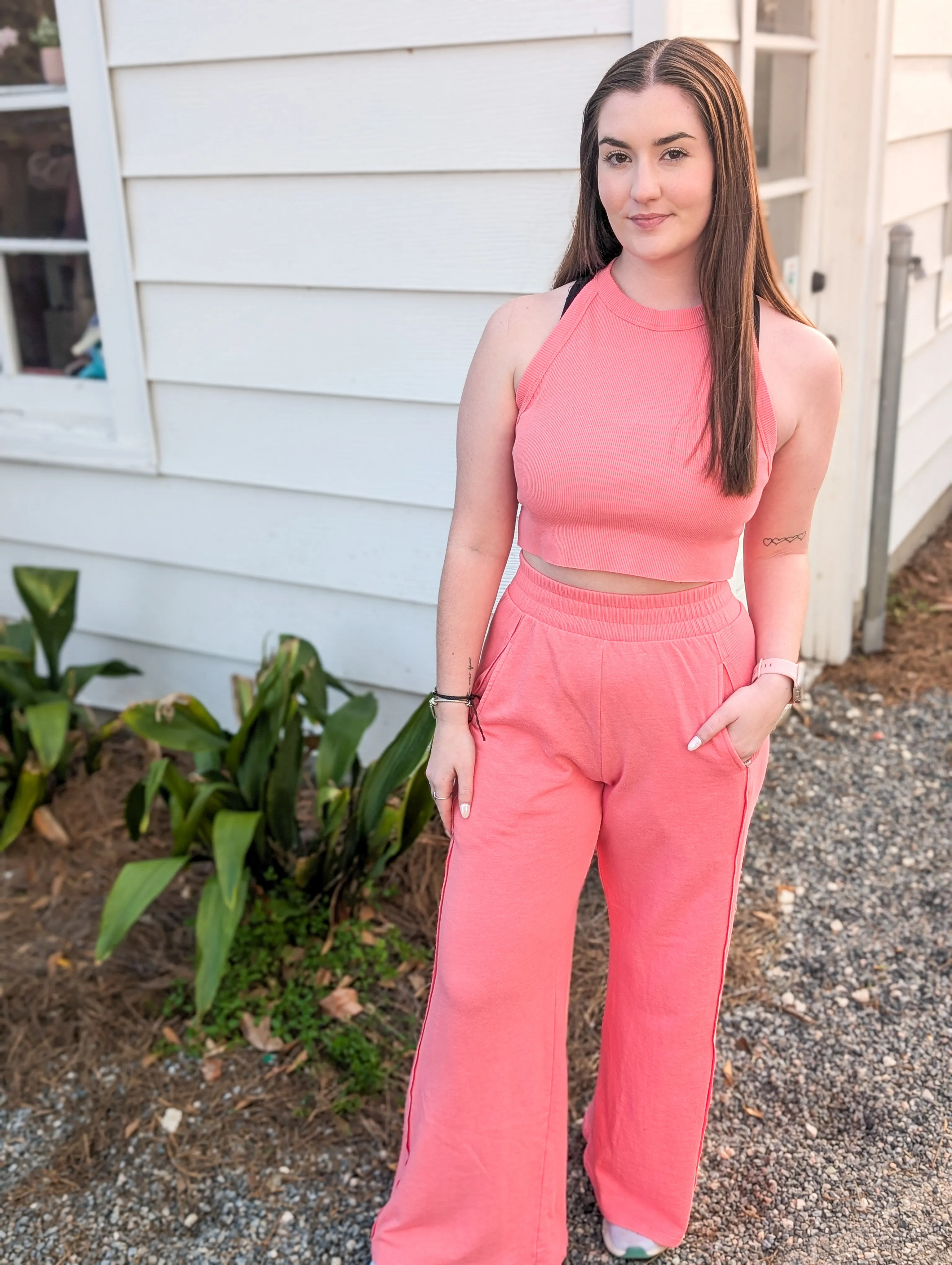 Mineral Wash Flared Sweat Pants with Pockets