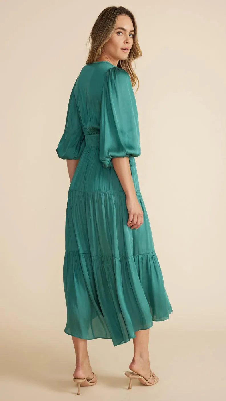 MINK PINK ANYA WRAP FRONT MIDI DRESS BRIGHT EMERALD