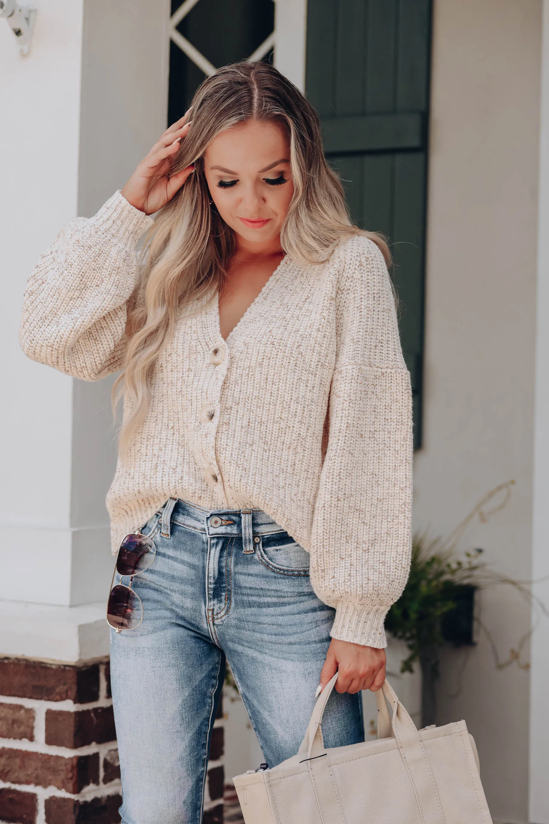 Mélange Puff Sleeve Cardigan