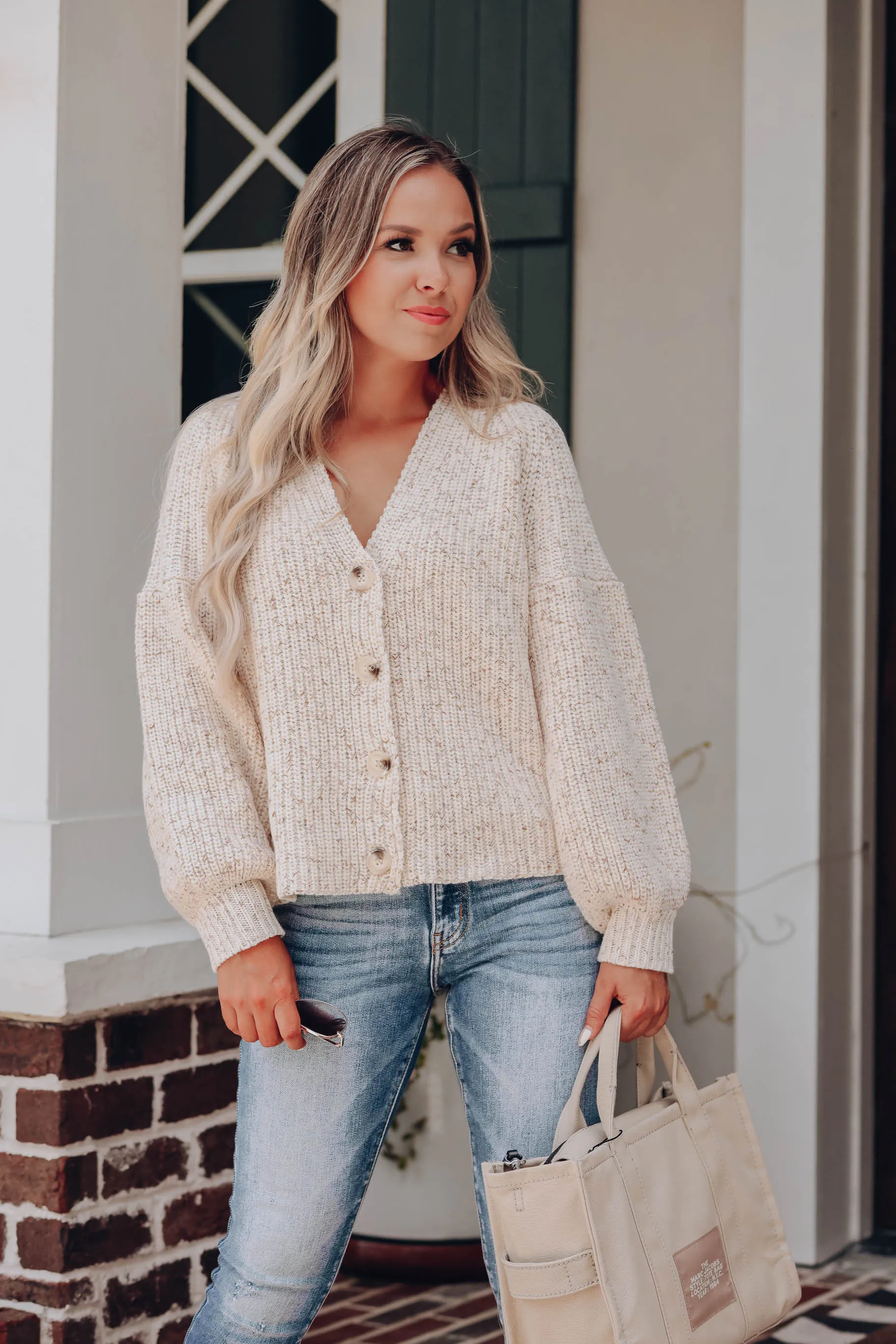 Mélange Puff Sleeve Cardigan
