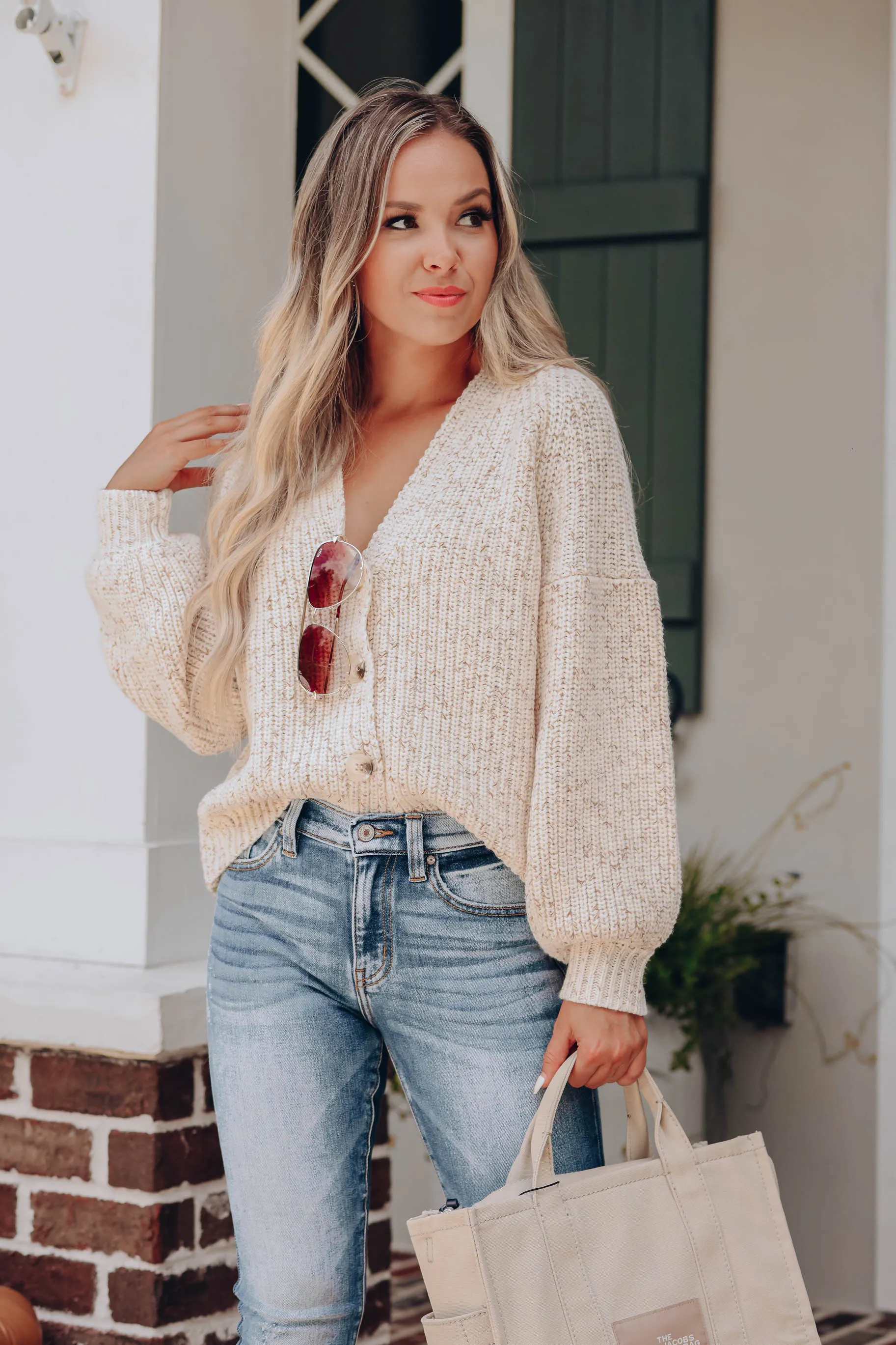 Mélange Puff Sleeve Cardigan
