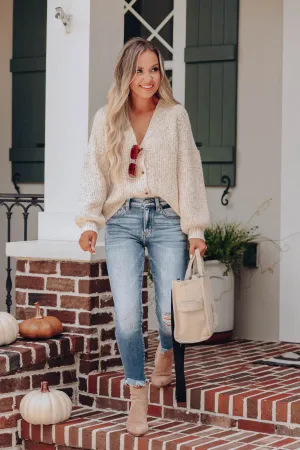 Mélange Puff Sleeve Cardigan