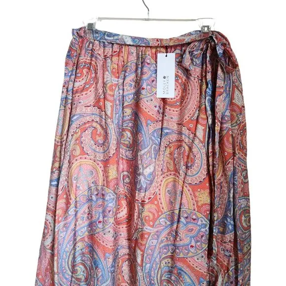 Molly‎ Bracken Maxi Wrap Skirt Size Large Paisley Southwestern Flowy Pink NWT