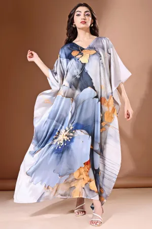 Moonlight Ash Soft Satin Kaftan with Digital Print