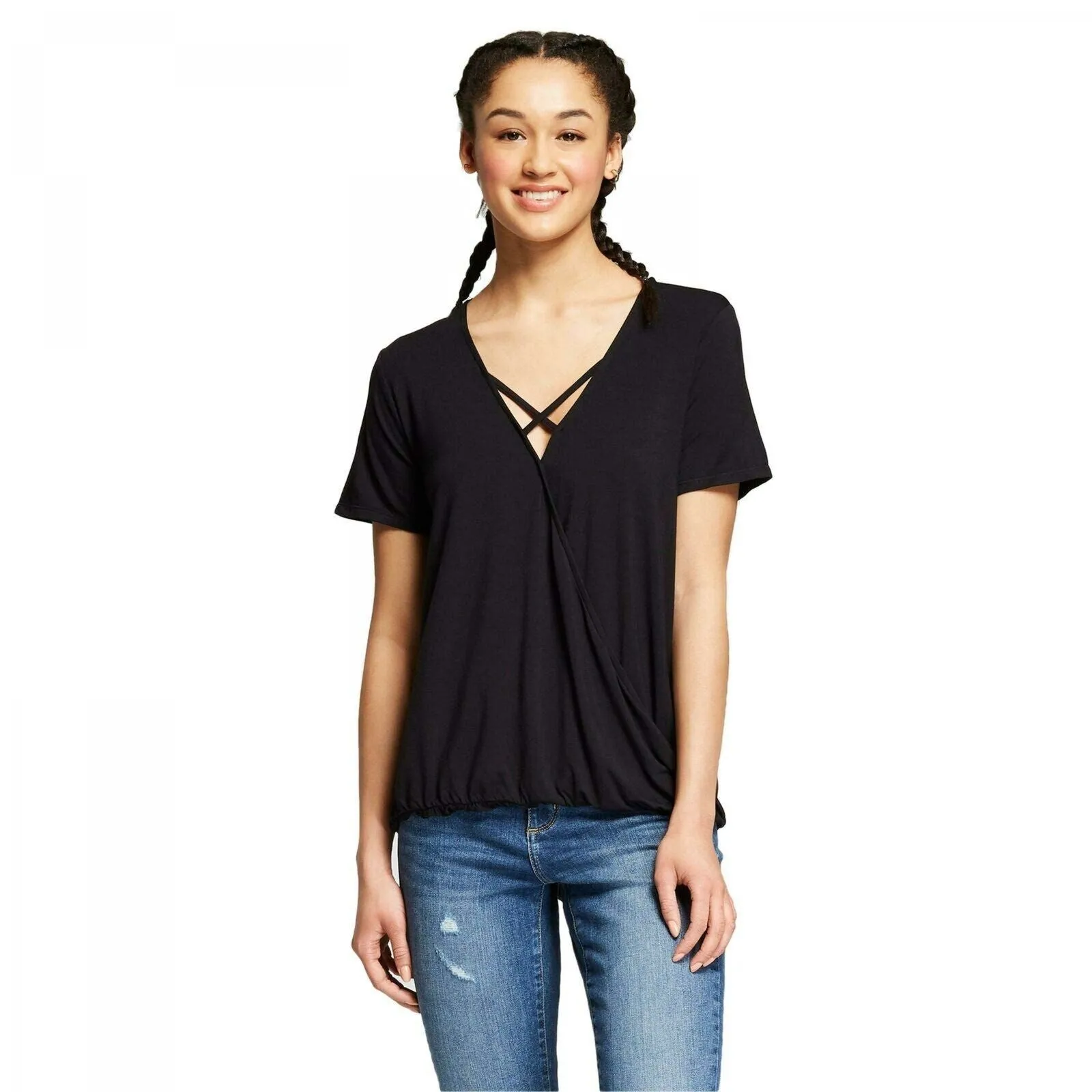 Mossimo Women's Short Sleeve Cross Neck Wrap T-Shirt Top