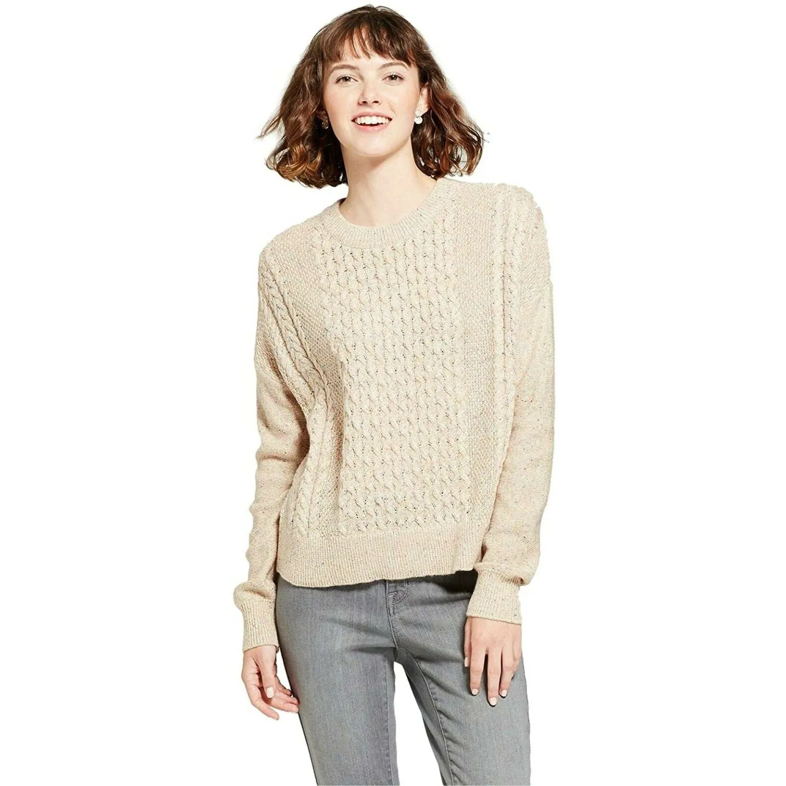 Mossimo Women's Textured Pullover Cable Knit Sweater Oatmeal Medium