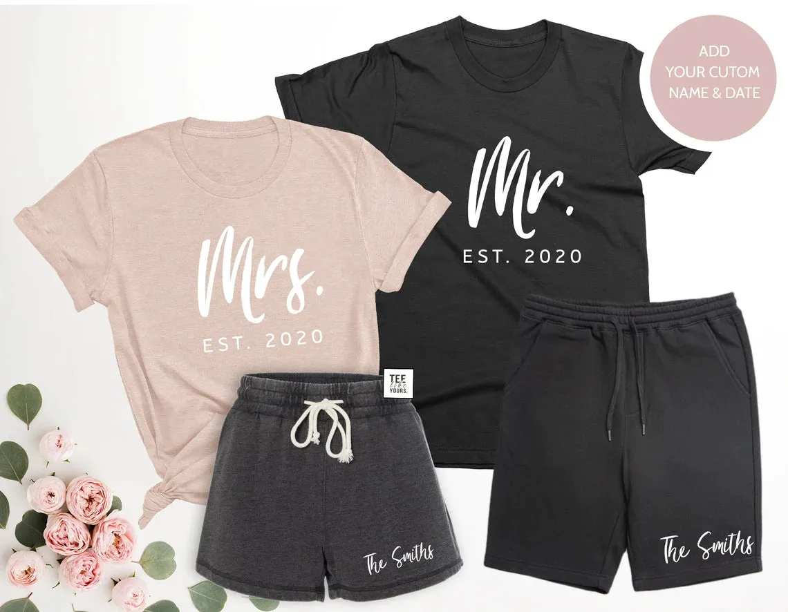 Mr. & Mrs. couple matching outfits - shirt and shorts set