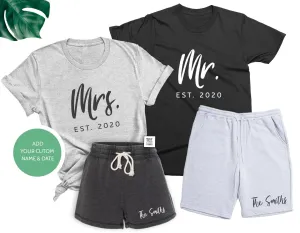 Mr. & Mrs. couple matching outfits - shirt and shorts set