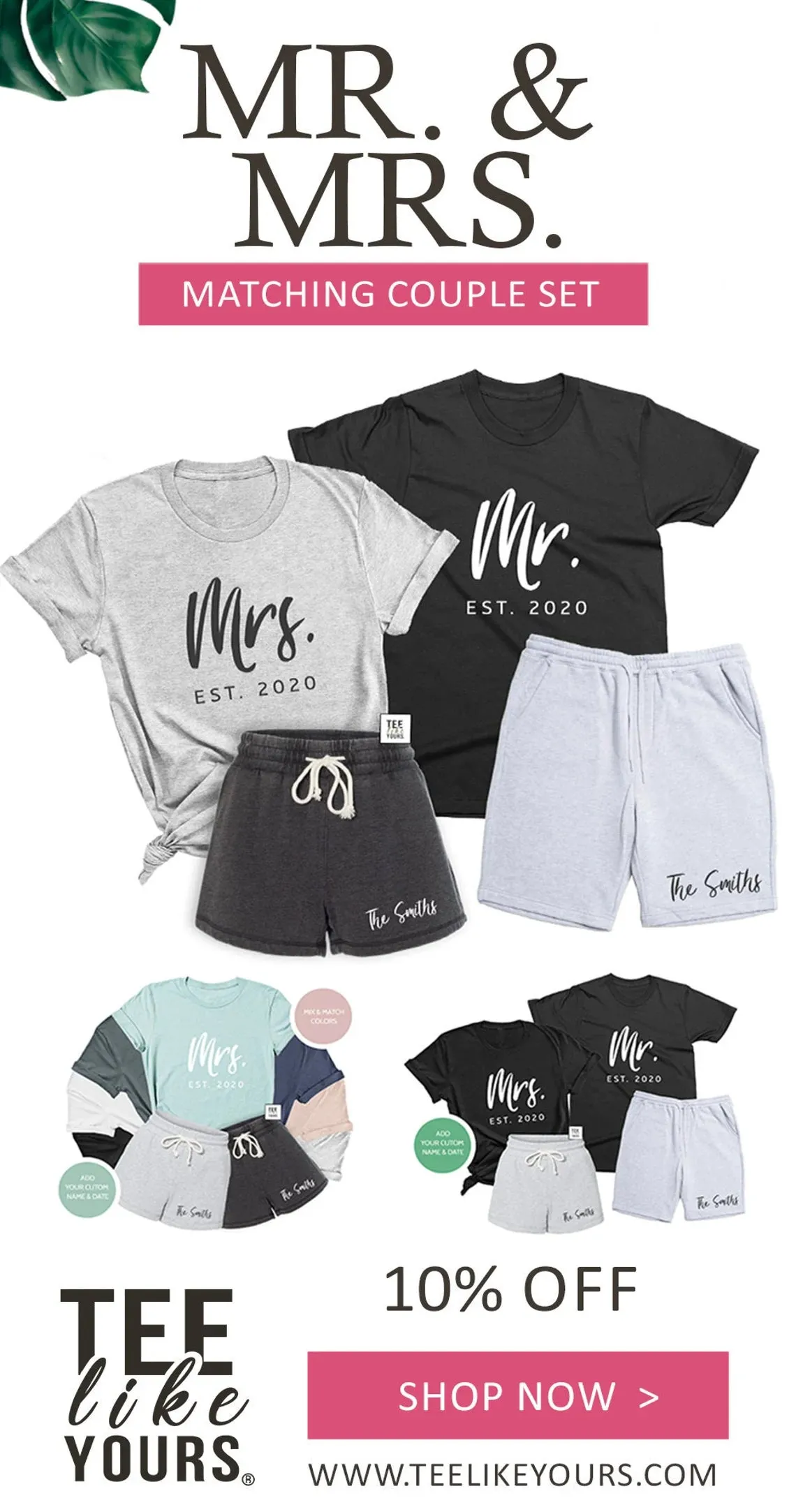 Mr. & Mrs. couple matching outfits - shirt and shorts set