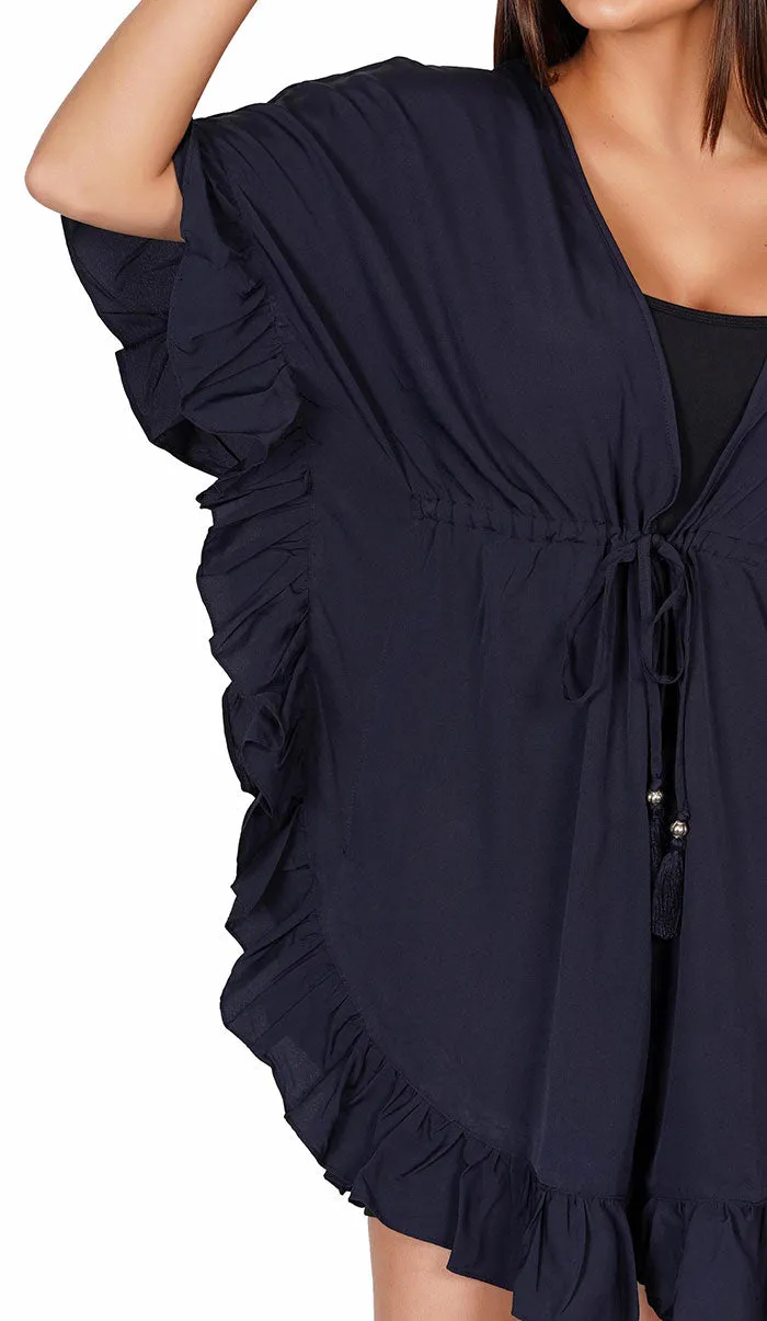 Navy Blue Kaftan Style Swimsuit Cover Up Beach Dress
