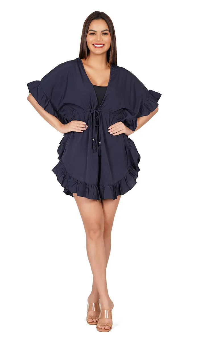 Navy Blue Kaftan Style Swimsuit Cover Up Beach Dress