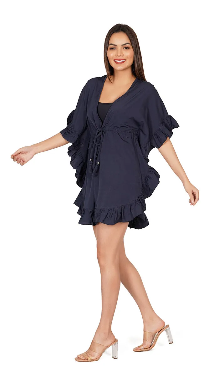Navy Blue Kaftan Style Swimsuit Cover Up Beach Dress