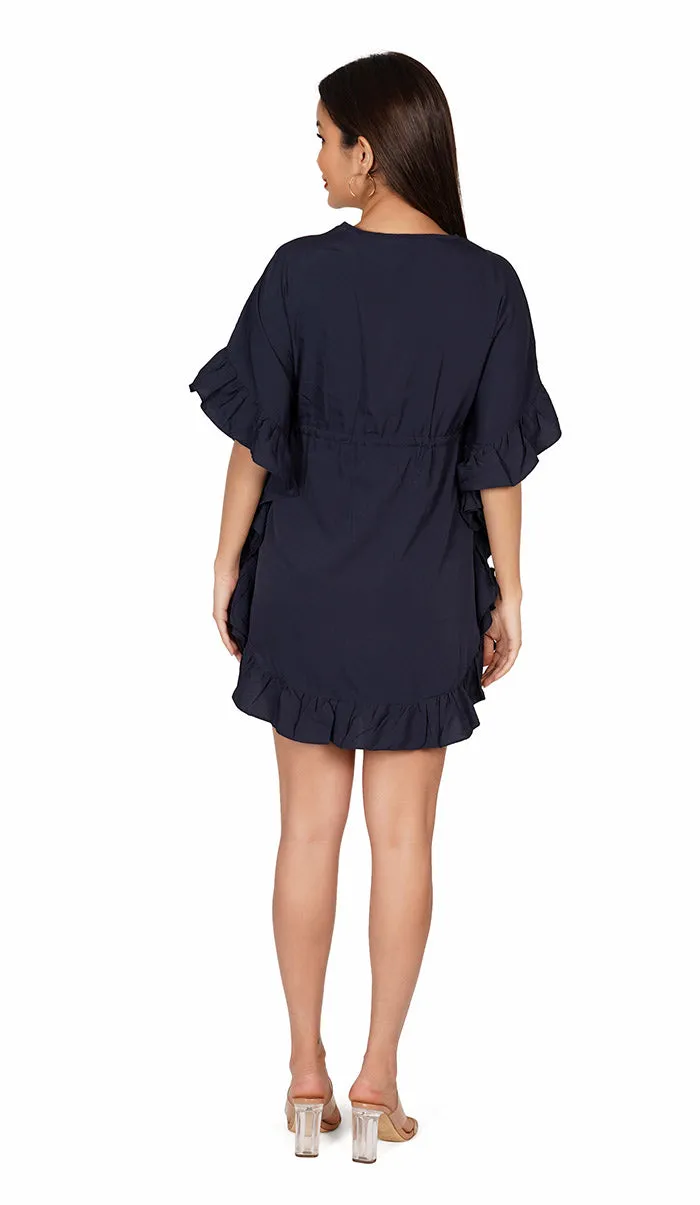 Navy Blue Kaftan Style Swimsuit Cover Up Beach Dress